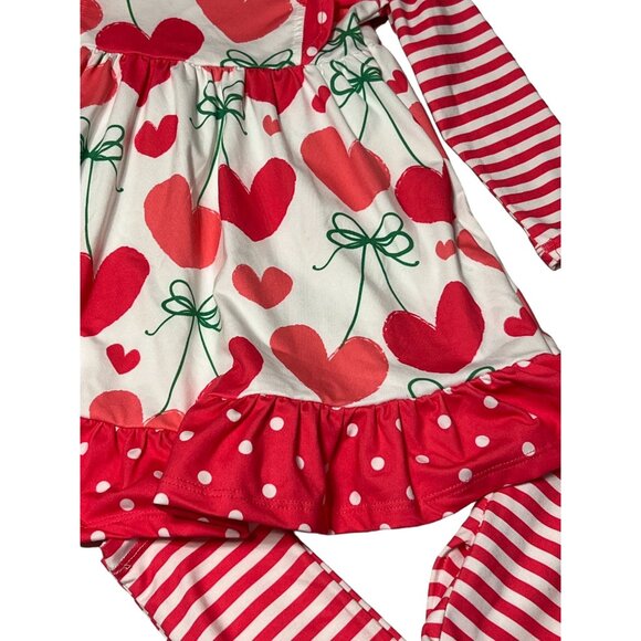 millie loves lilly Heart Ruffle Outfit Girls Size 2 Matching Set with Stripe Leg - Picture 6 of 7